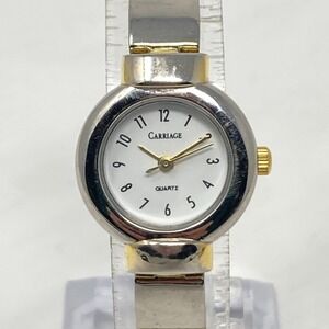 Vtg Carriage Timex Watch Women 22mm Silver Gold Two Tone New Battery 6.25" 2004
